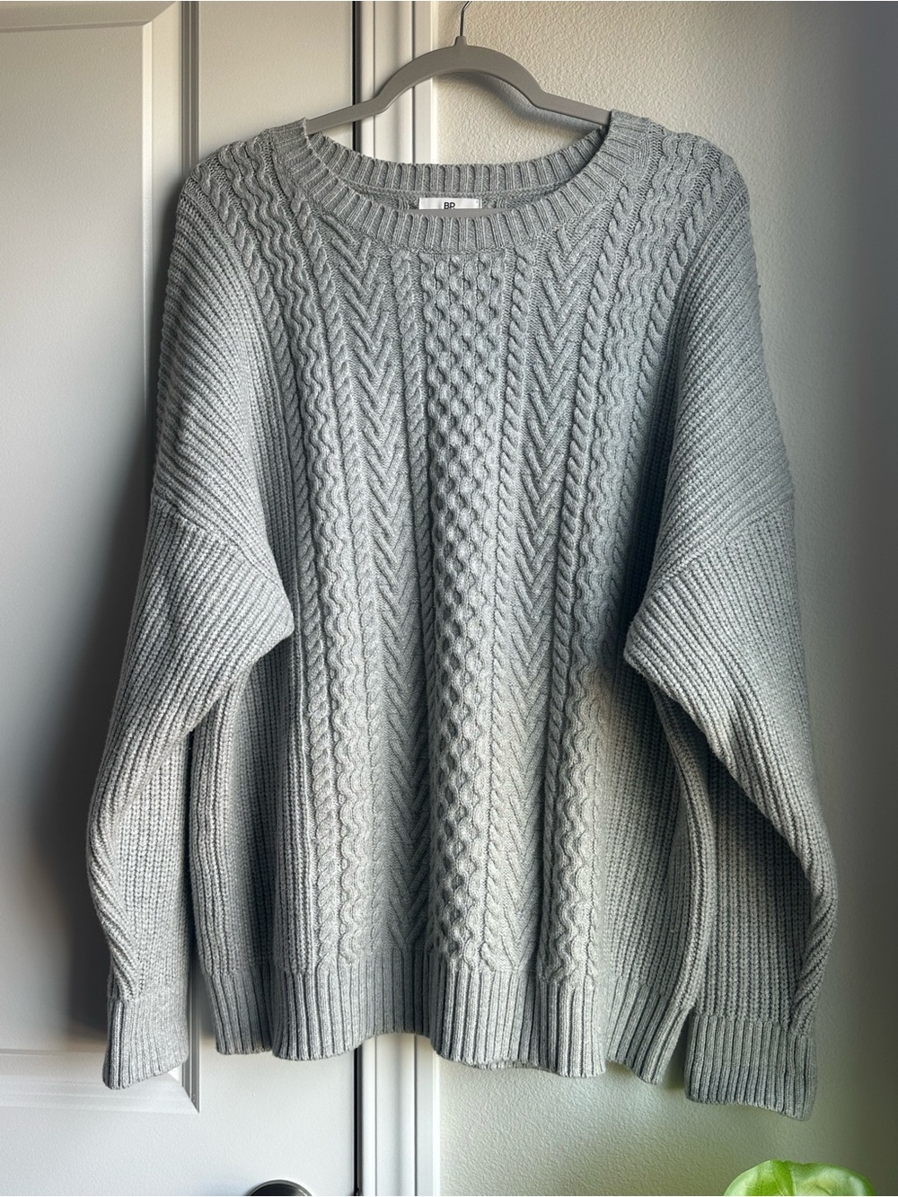 Gray Oversized Cable Knit Sweater